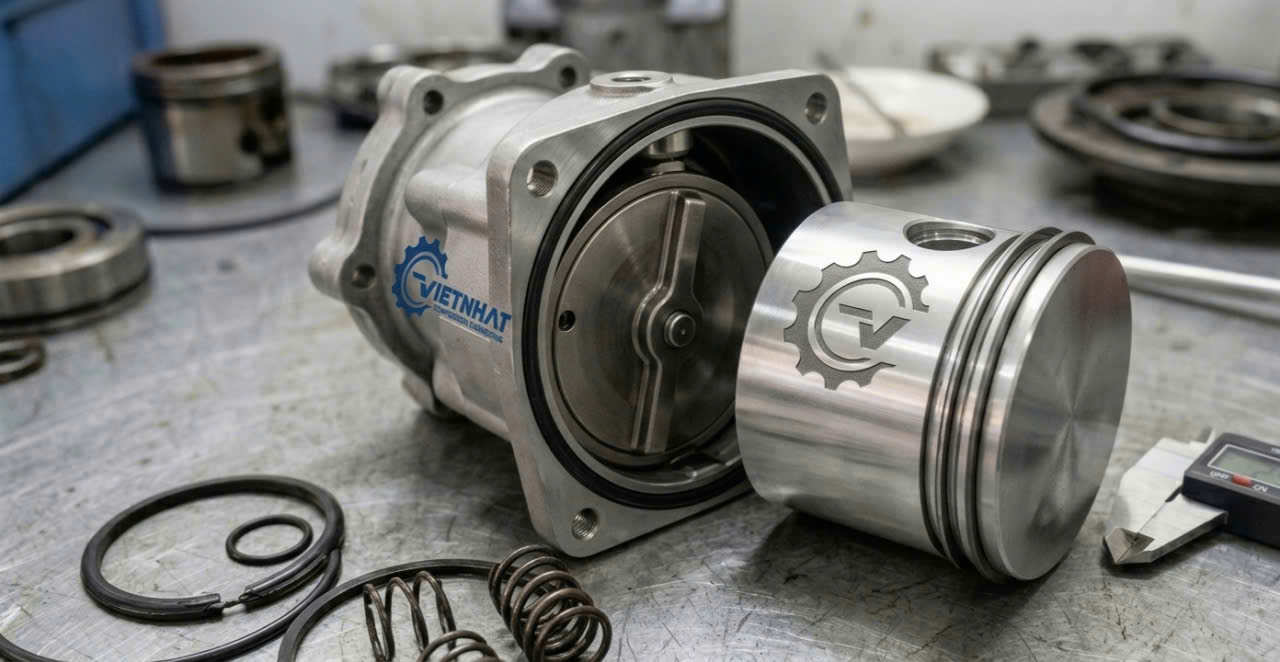 So sánh cụm van cửa nạp của máy nén khí trục vít bị kẹt dầu sau khi vệ sinh