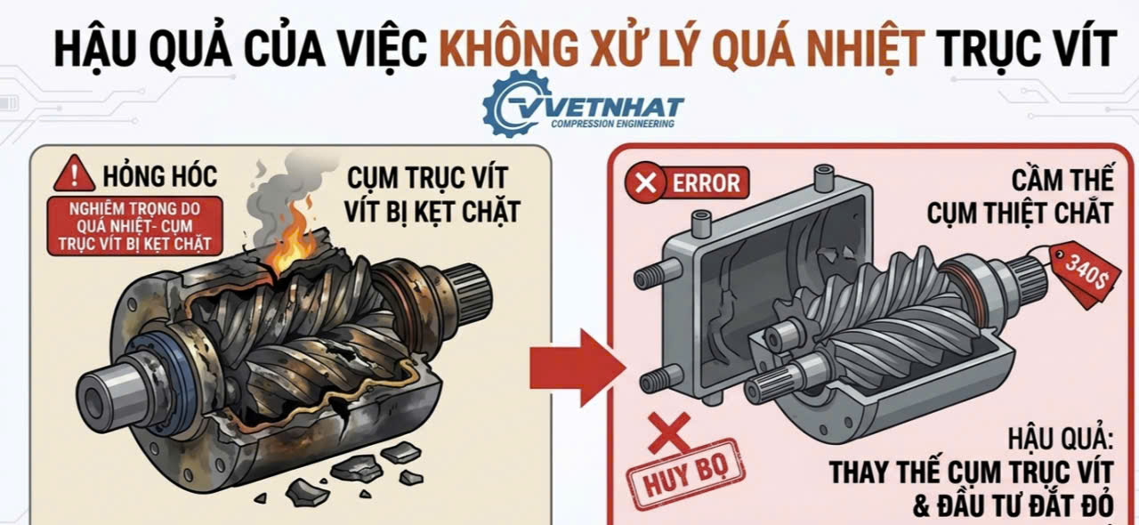 so sánh trục vít của máy nén khí bị hỏng và không bị hỏng