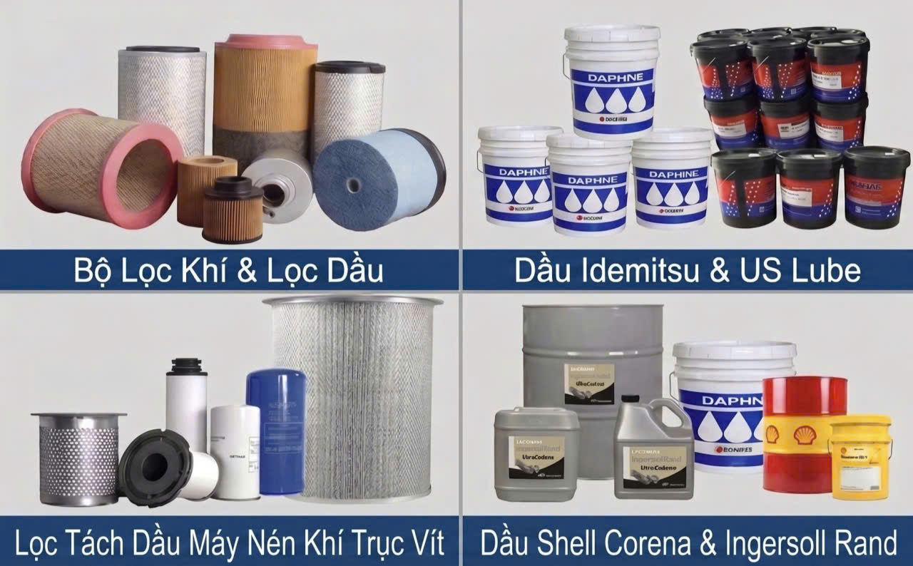 Các loại lọc tách dầu và dầu thủy lực Shell Corena, Ingersoll Rand chuyên dụng cho máy nén khí trục vít tại các KCN sơn la