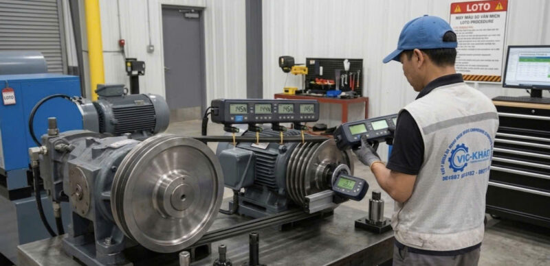 kỹ thuật thay thế dây curoa máy nén khí: từ tháo lắp, căn chỉnh độ thẳng hàng puli đến đo độ võng