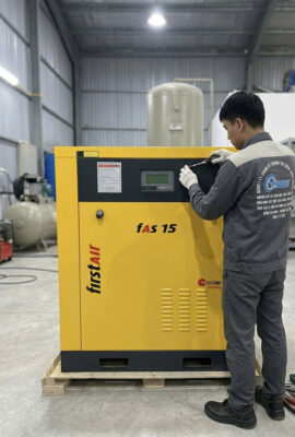 Bàn giao và lắp đặt máy nén khí trục vít First Air FAS 15 (công nghệ Đức) cho xưởng cơ khí trung bình.
