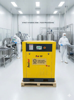 Máy nén khí trục vít không dầu đạt chứng chỉ Class 0 lắp đặt trong khu vực sản xuất thực phẩm nghiêm ngặt (Strict Hygiene Zone)