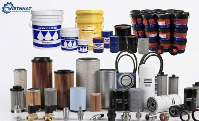 Các loại lọc tách dầu và dầu thủy lực Shell Corena, Ingersoll Rand chuyên dụng cho máy nén khí trục vít tại các KCN Hòa Bình.